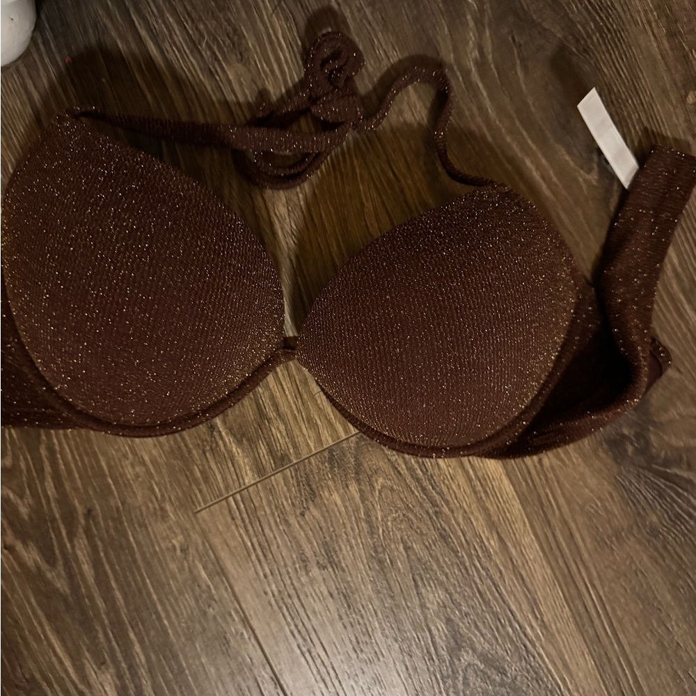 PINK Victoria's Secret Brown Glitter Bikini Top